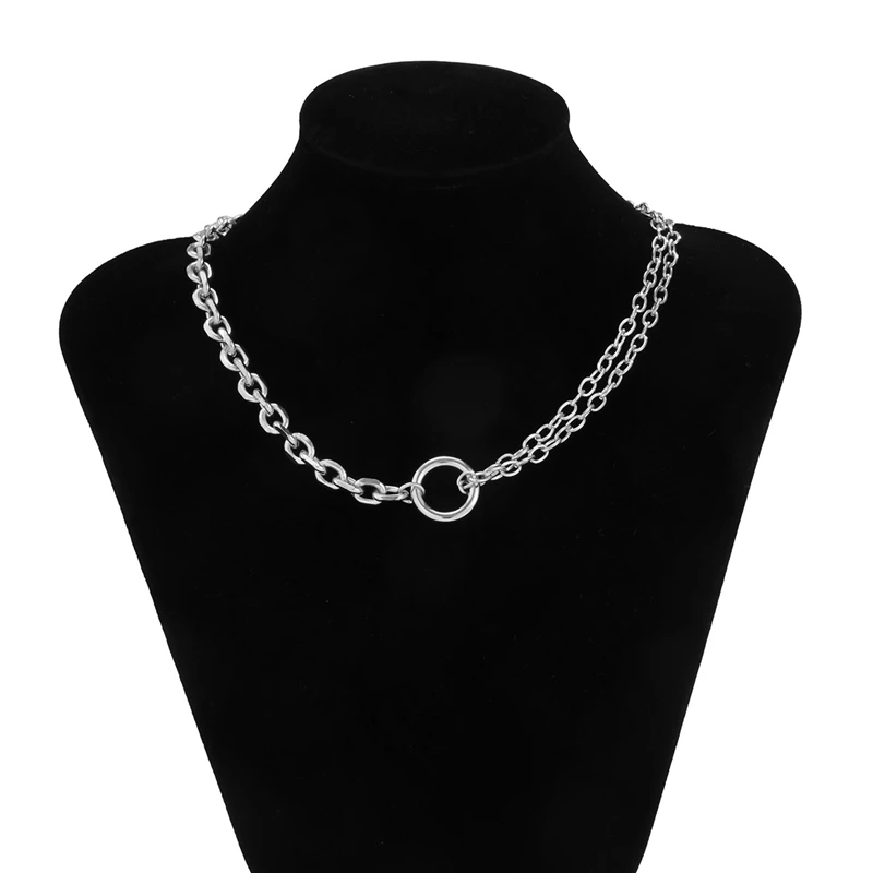 Fashion Simple Circle Buckle Necklaces For Women Asymmetric Double Layer Clavicle Chain Choker Collar Necklaces Jewelry