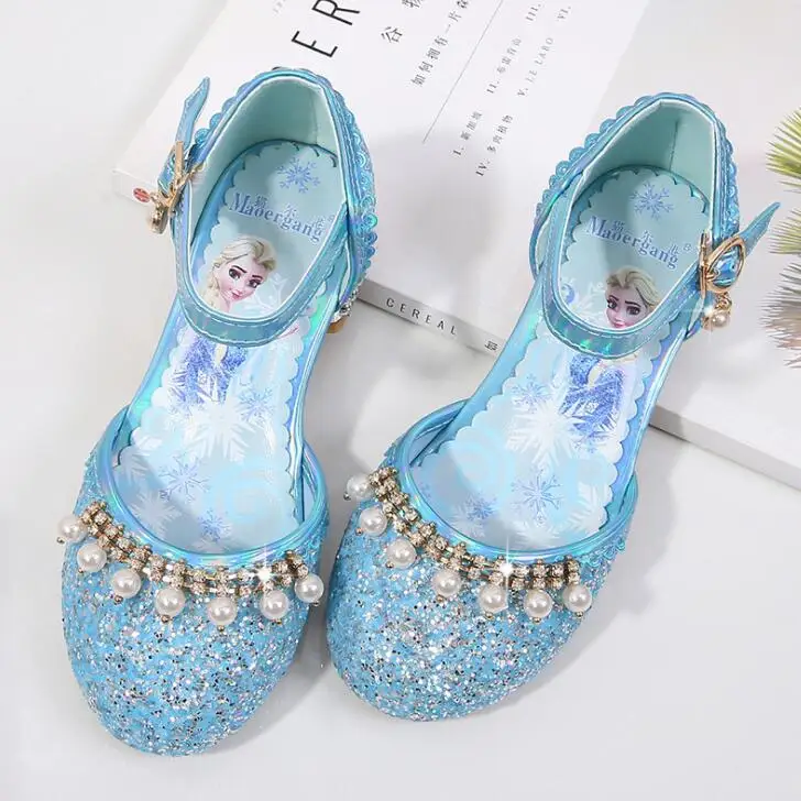 Принцесса Замороженные сандалии для девочек милые детские на высоком каблуке