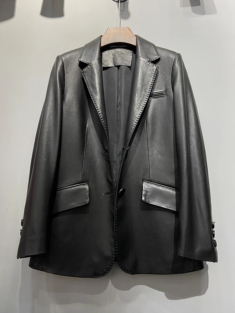 High Quality Spring Autumn Women Real Sheepskin Leather Coat Lady's Slim Genuine Leather Jacket Coat Leather Business Suit