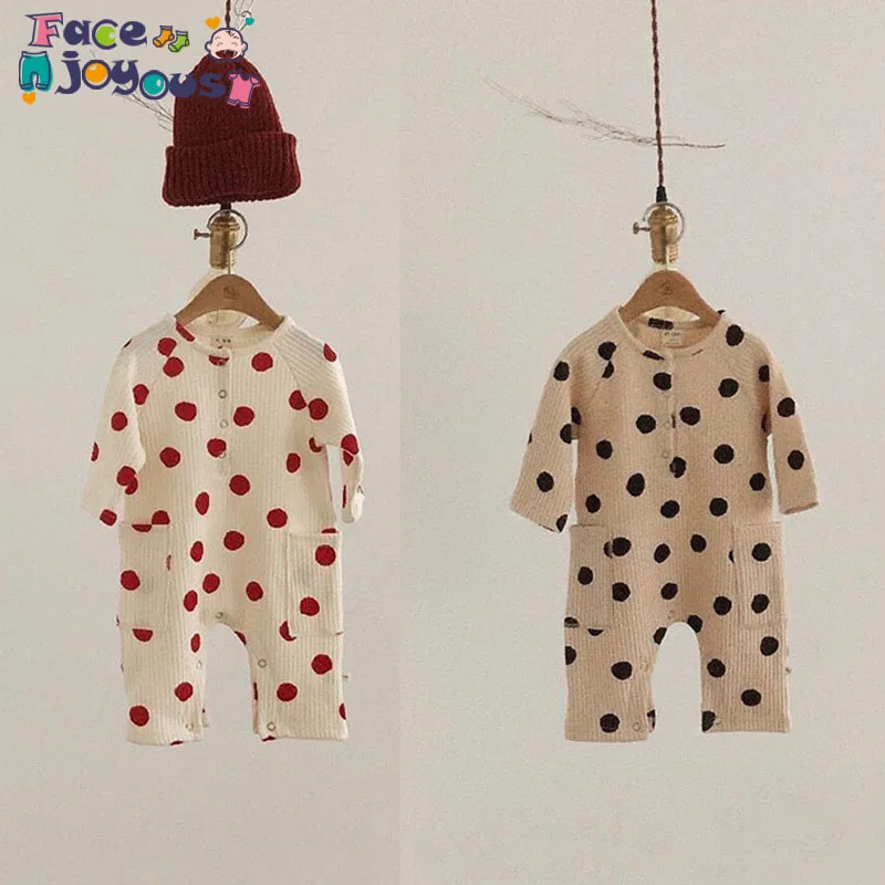 Вязаный комбинезон для новорожденных мальчиков и девочек Комбинезон в горошек с