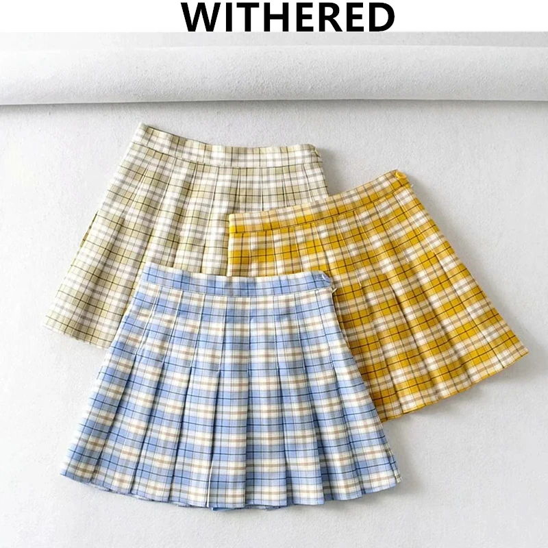 

Dave&Di faldas mujer moda 2020 summer ins blogger vintage plaid a-line high waist plaid sexy mini skirt women