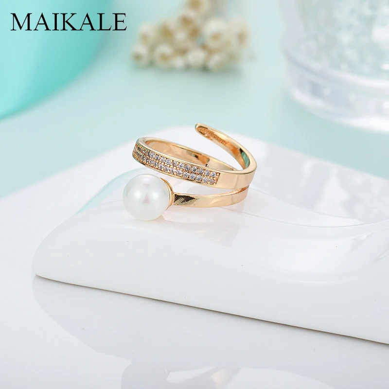 Женское кольцо с фианитом MAIKALE популярное инкрустированное жемчужинами