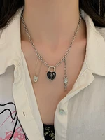fashion jewelry single layer chain necklace 2021 new design pretty geometric clip lock pendant necklace for girl gifts