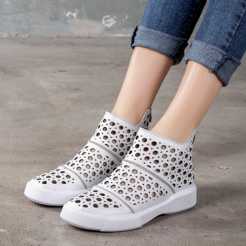 Женские кожаные ботинки Черная повседневная обувь для женщин летние ботильоны