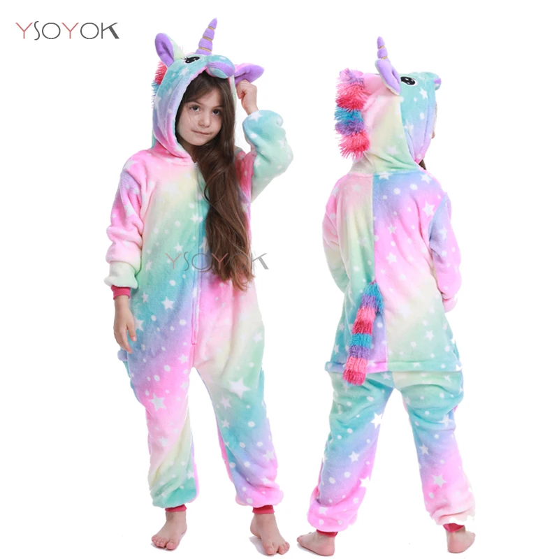 Kigurumi/Детские пижамы для мальчиков и девочек; пижамы с единорогом; фланелевая Детская Пижама; комплект одежды для сна с животными; зимние комбинезоны