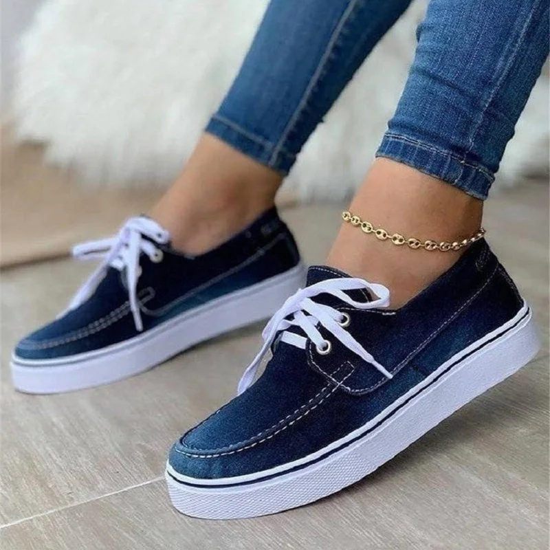 

Size 35-43 Running Shoes Woman Summer Lace-up Trainers Round Toe Shoes Black Blue Sneakers Female Student Shoes