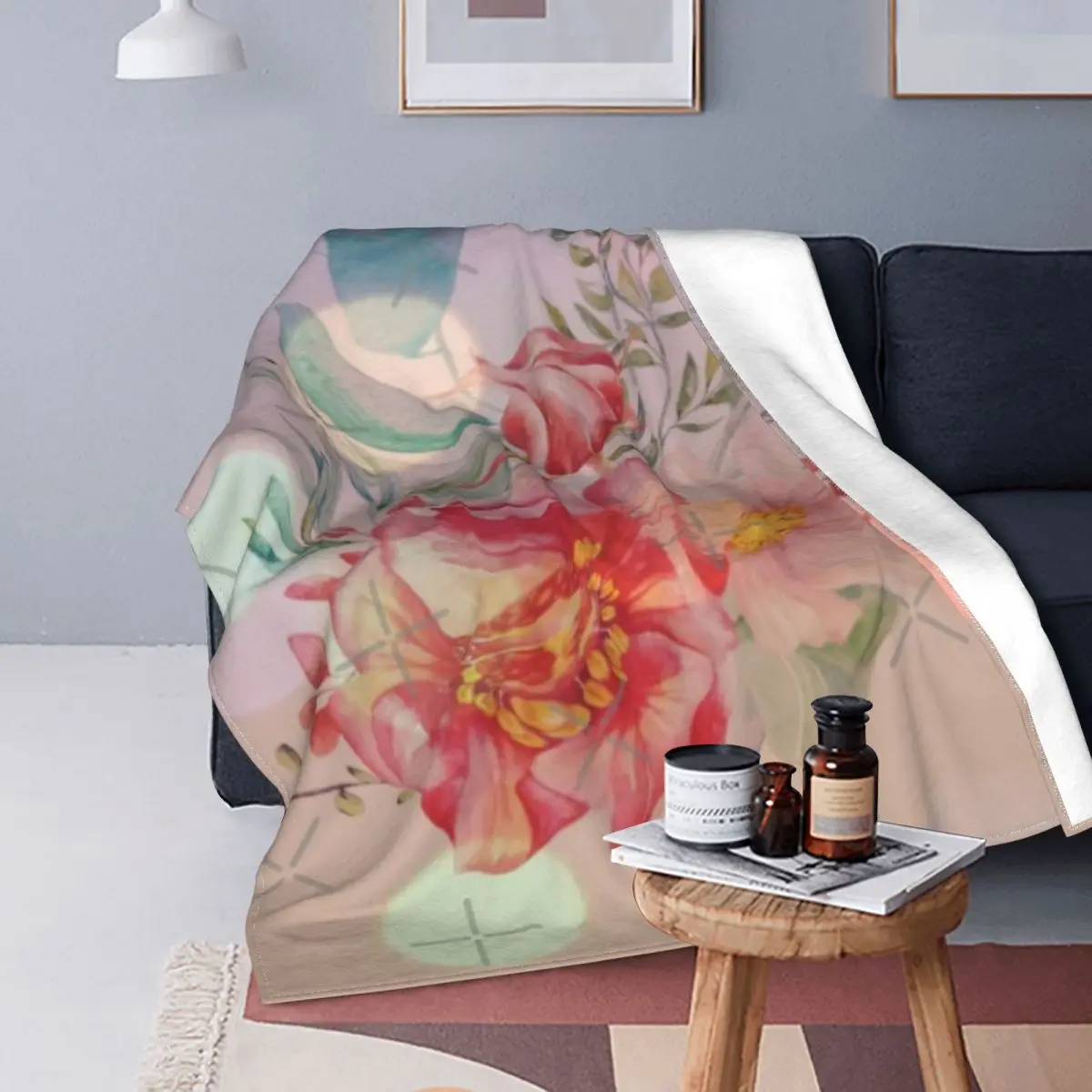 

Manta con diseño de flores, cobertor de cama a cuadros, manta de lana de Anime, fundas de cama de invierno, 3 unidades