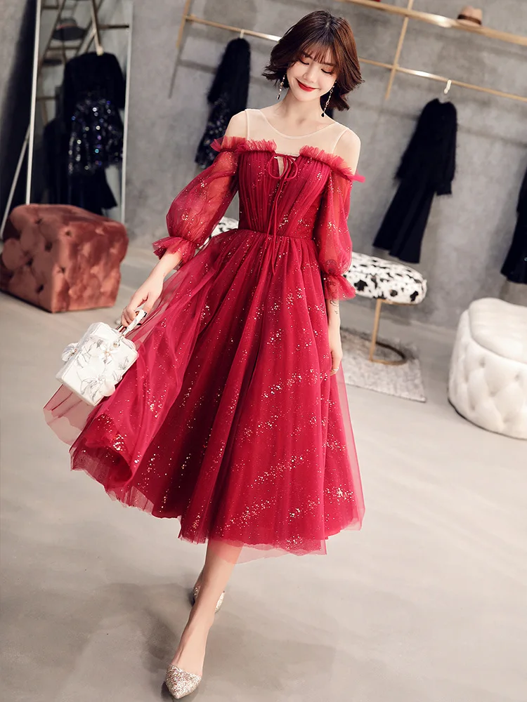

Women Sexy Shiny Bling Stars Dress Evening Formal Dresses Elegant Red Lace Up Tulle Boat Neck Long Party Mesh Gown Black White