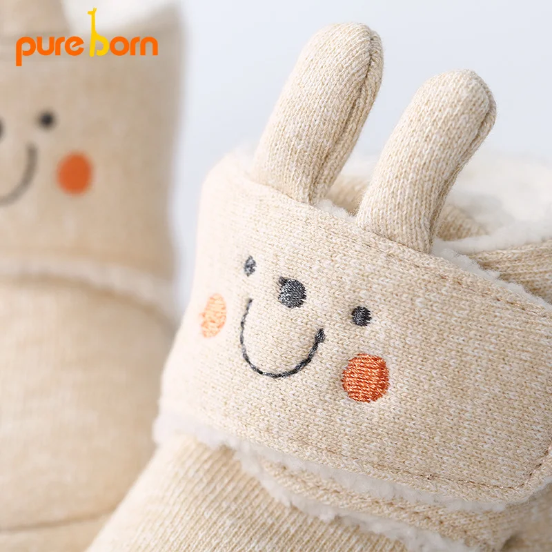 Детская флисовая обувь Pureborn мягкие носочки с петлей однотонные теплые пинетки