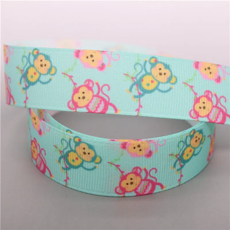 DUWES 5 ярдов мультяшная утка обезьянка Печатный Grosgrain искусственный бант головные