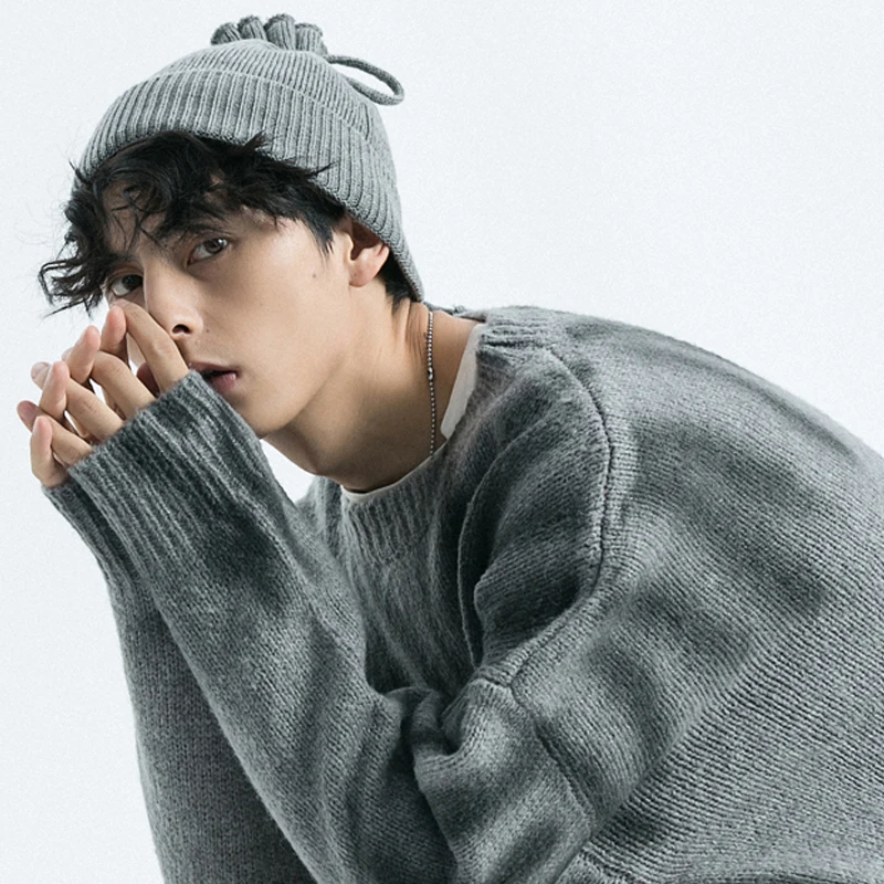 Осенне зимняя мужская вязаная шапка женская с карманами свободного размера