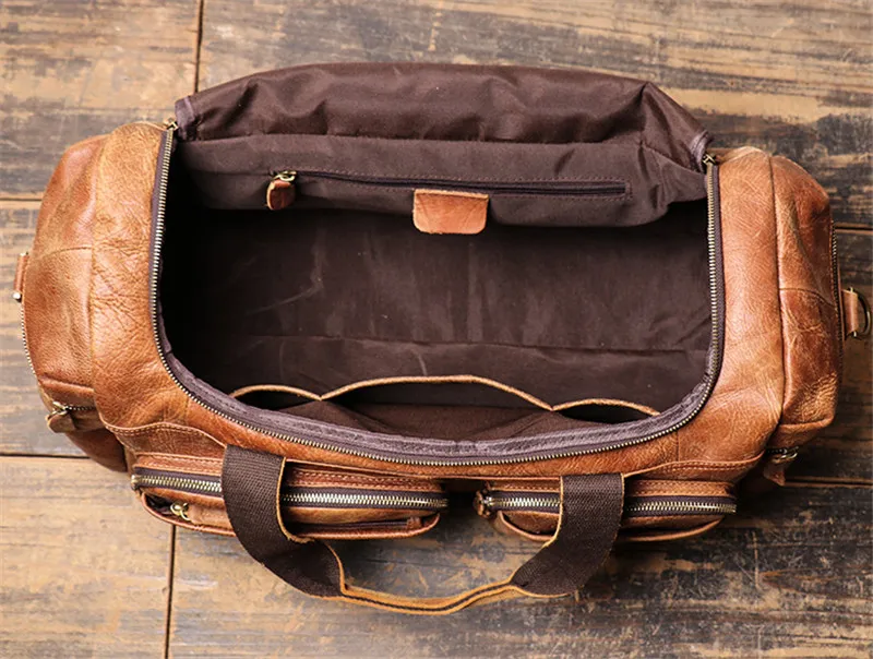 Сумка-Спортивная мужская из воловьей кожи винтажная коричневая Кофейная деловая