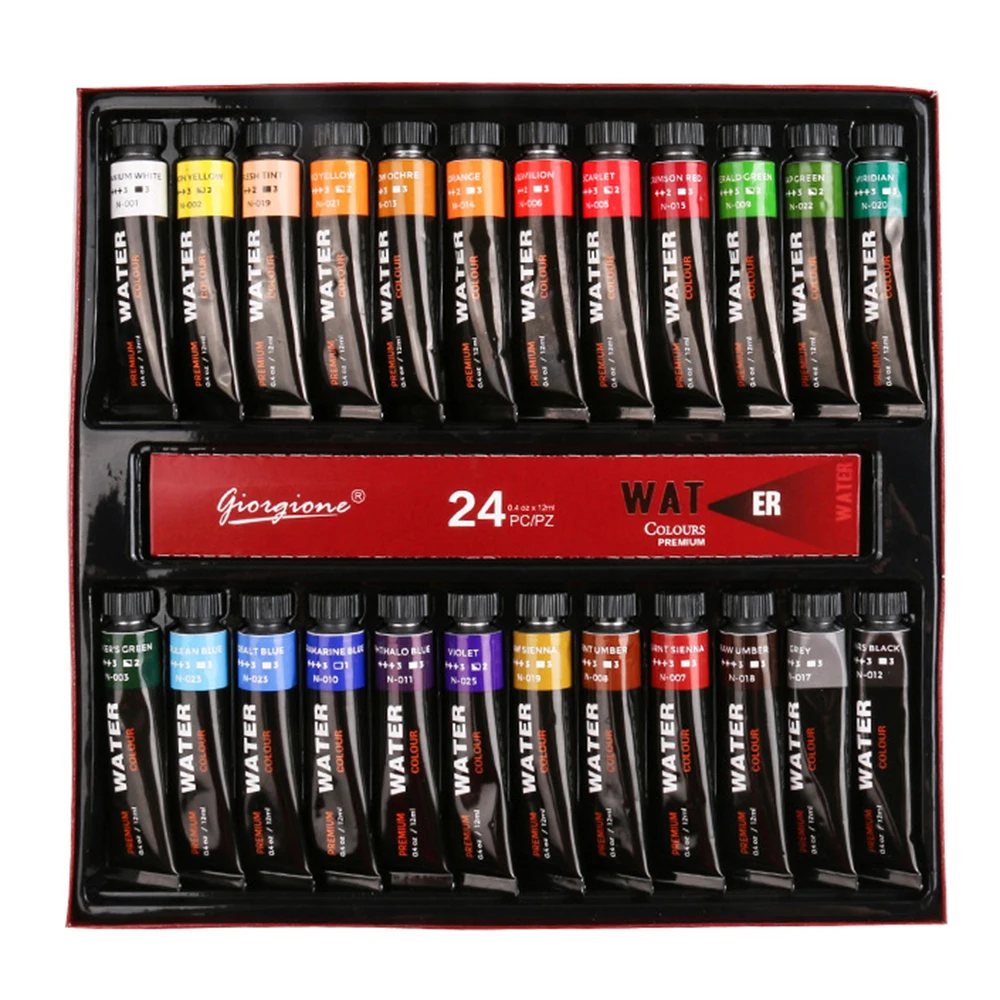 

GIORGIONE Watercolor Paint Set 12/24 Premium Vibrant Colors 12ml Quality Non Toxic Pigment Paints for Canvas Fabric Crafts etc.