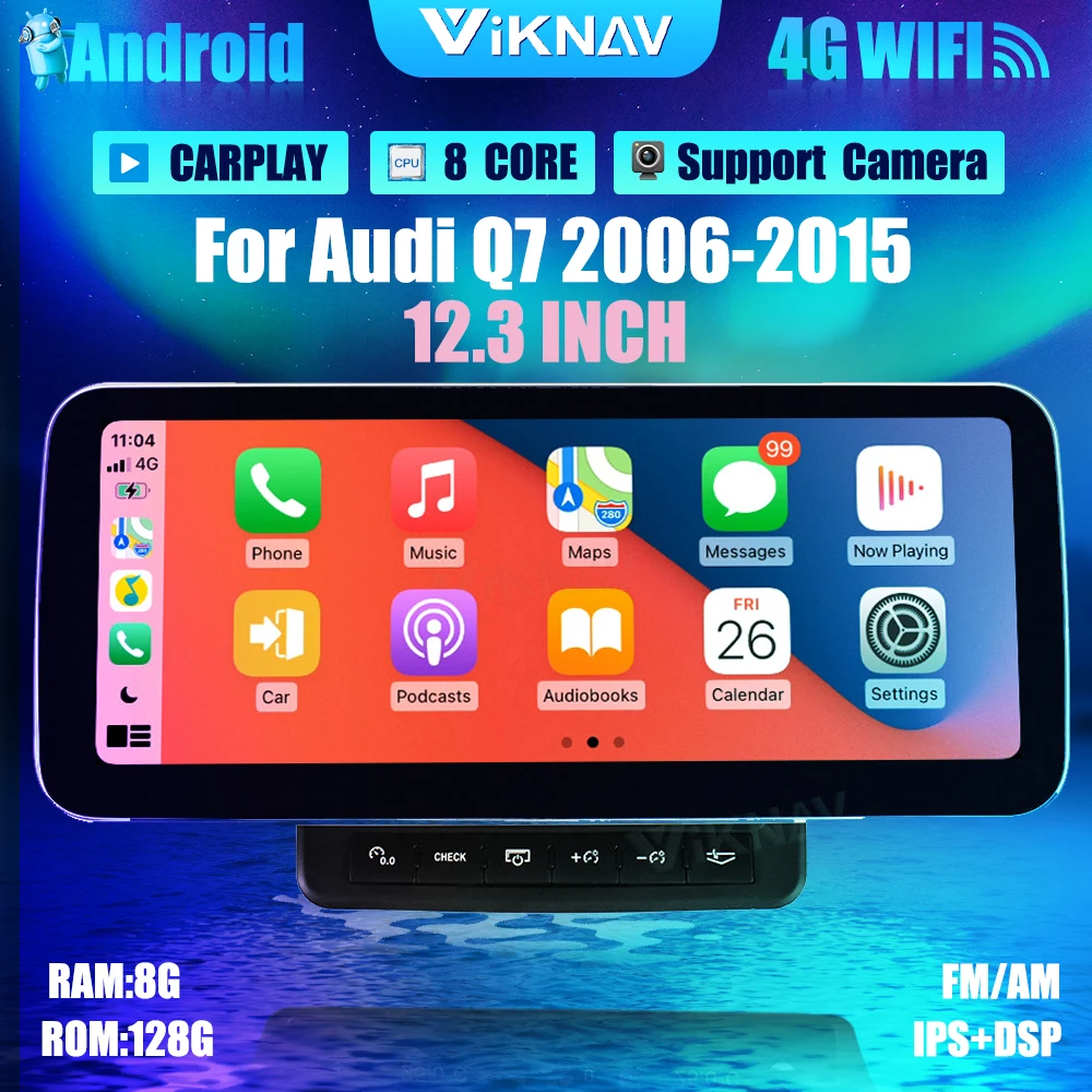 

2din 12.3 inch Android car radio DVD multimedia player For Audi Q7 2006-2015 auto audio stereo receiver GPS navigation