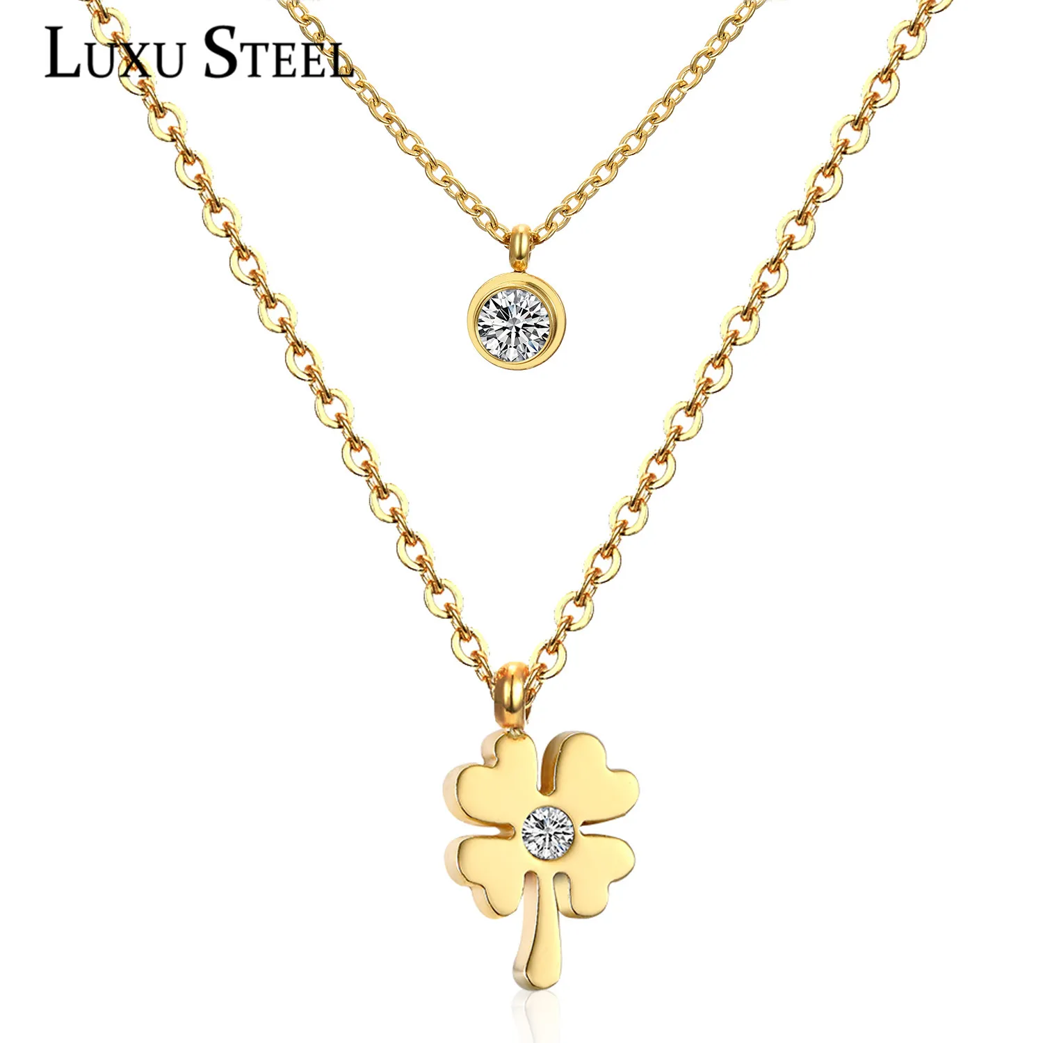 

LUXUSTEEL Classic Style Flower Round Cubic Zirconia Pendant BabyGirl Necklaces Stainless Steel Name Necklace Collier Mujer Party