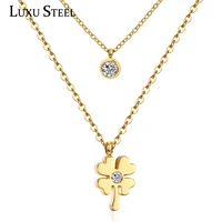 luxusteel classic style flower round cubic zirconia pendant babygirl necklaces stainless steel name necklace collier mujer party
