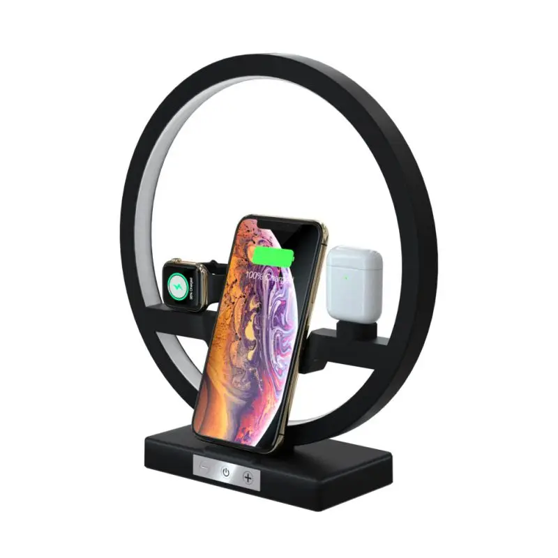 

4 в 1 светильник Беспроводная зарядка для смартфона подставка Док-станция для Airpods Bluetooth наушники для i Watch