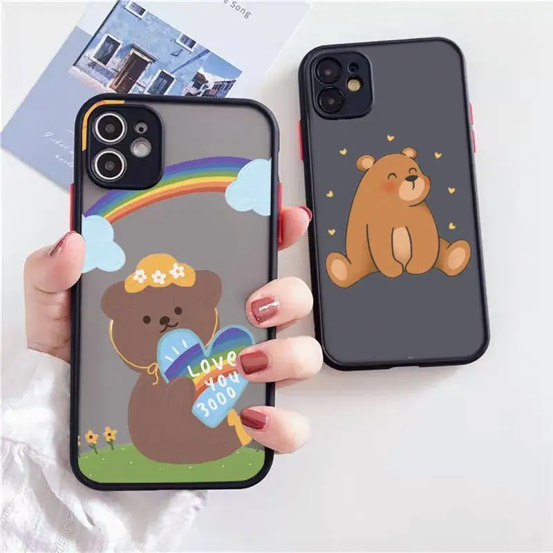 

Cartoon Bear Phone Case For iPhone 13 12 11 Mini Pro XR XS Max 7 8 Plus X Matte transparent Back Cover