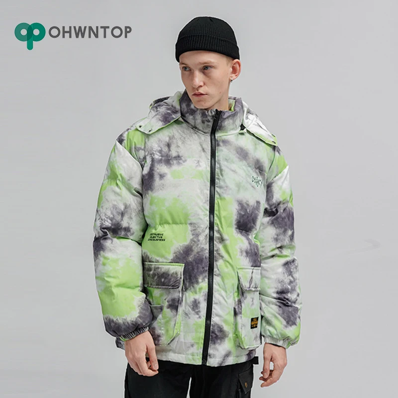 Окрашенная парка зимняя куртка с капюшоном Мужская теплая плотная на молнии