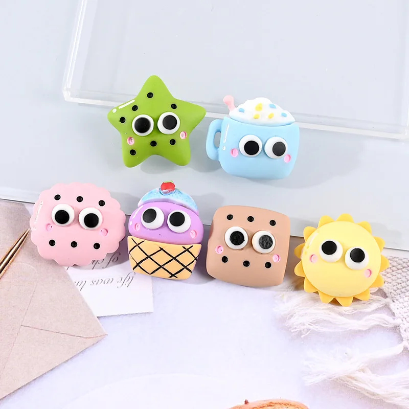 

10Pcs Cartoon Fake Buscuis Big Eye Flatback Resin Cabochons Embellishments Craft Hair Bows Center DIY Phone Decoration Scrapbook