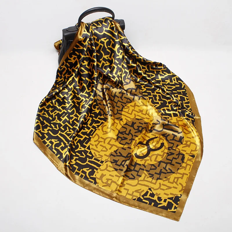 Шелковые шарфы для женщин с принтом сатиновые квадратной головой хиджаба дам