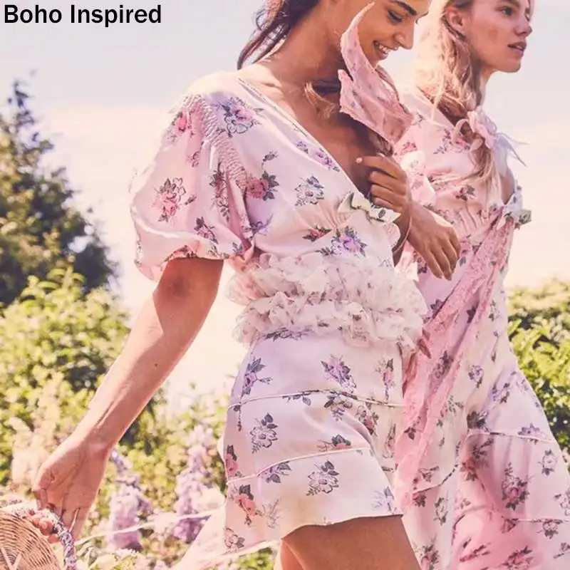 Богемный Вдохновленный женское розовое вечернее платье с v образным вырезом и