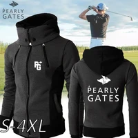 mens autumn and winter pearly gates golf pg logo print jacket warm windproof double zipper men hooded design turtleneck coat