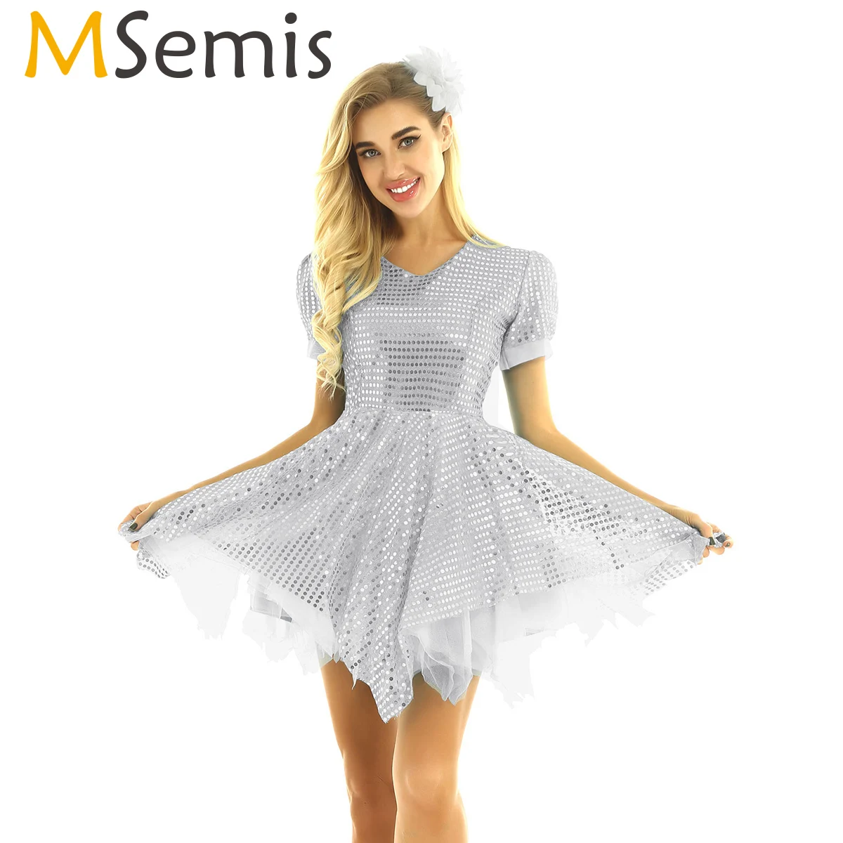 MSemis Для женщин взрослых блестками Асимметричный Бальные фигурного катания на