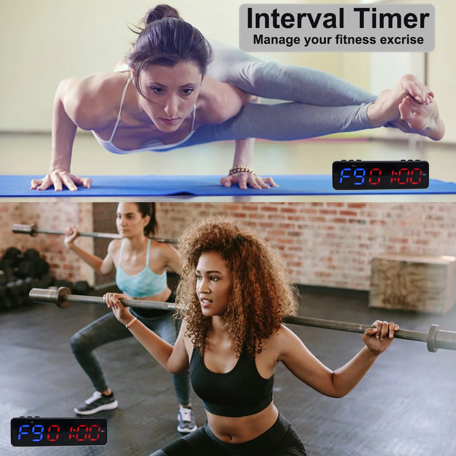 

Portable Gym Workout Timer, Fitness Clock with Built-in Magnetic Spine, Controlled from Free Mobile App via Bluetooth, Blue Red