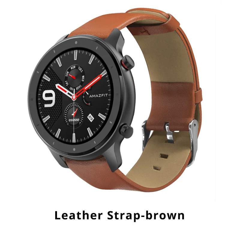 Leather brown Huami Amazfit GTR 47 мм умный Браслет замена металла Милана из нержавеющей стали кожаный силиконовый холст ремешок для часов - Цвет: Leather brown