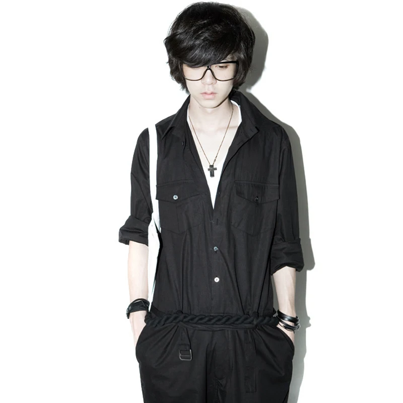 Мужской комбинезон большого размера черный в корейском стиле весна-лето 2019 |