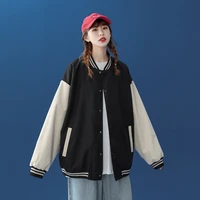 2022 pilot jacket autumn baseball suit womens high street coat large coat loose black and white stitching single breasted coat