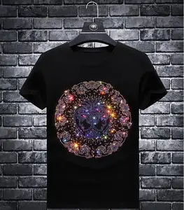 Мужская хлопковая футболка со стразами, модная уличная одежда, короткий рукав, круглый вырез, модал, 2020