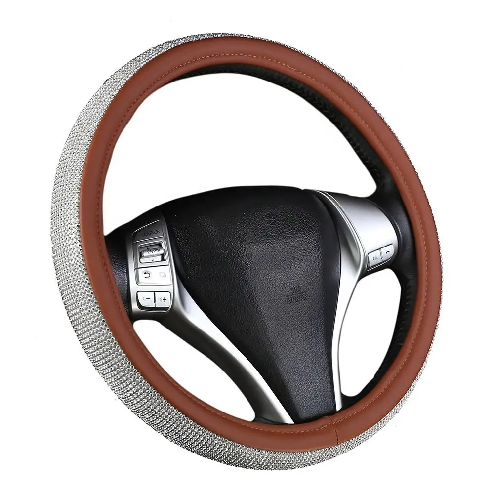 

RTS High Quality Customized Pu Leather Glass Rhinestone Universal Car Accessories Luxury Steering Wheel Cover
