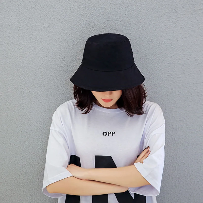 

Black White Solid Bucket Hat Unisex Bob Caps Hip HopMen women Summer Panama Cap Beach Sun Fishing boonie Hat
