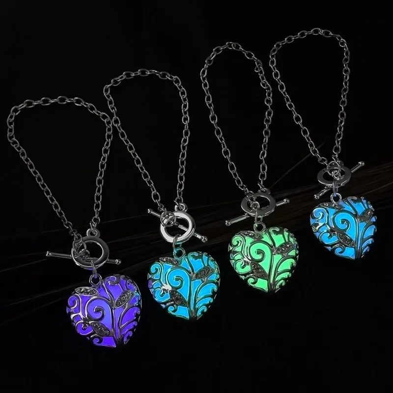 

Fashion Dainty Heart Luminous Stone Bracelets Simple Personality Long Chain Glow In The Dark Charm Jewelry for Women