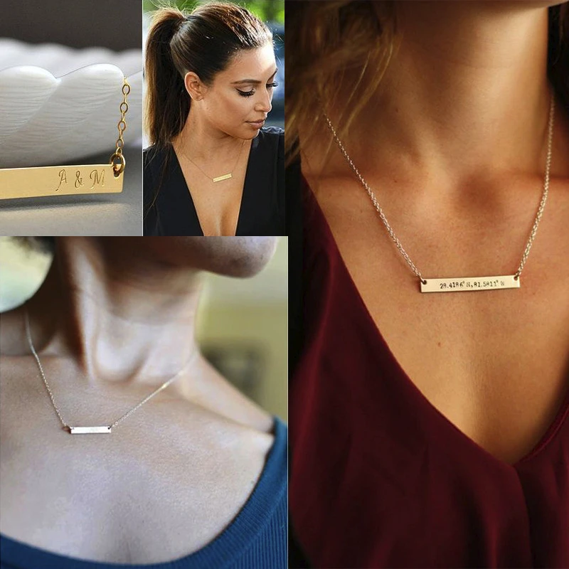 Chic Personalized Bar Chokers for Women Custom Horizontal Stainless Steel ID Bar Necklace Elegant Party Jewelry Custom Gift