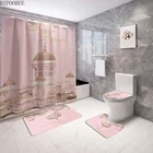 Набор занавесок для душа с розовым замком, коврики для ванной, коврики, мультяшный маленький свежий чехол для крышки унитаза, Противоскользящий коврик, тканевые занавески для ванной s