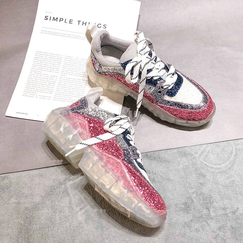 Сезон весна Новинка модный бренд Повседневное обувь Bling Для женщин с круглым