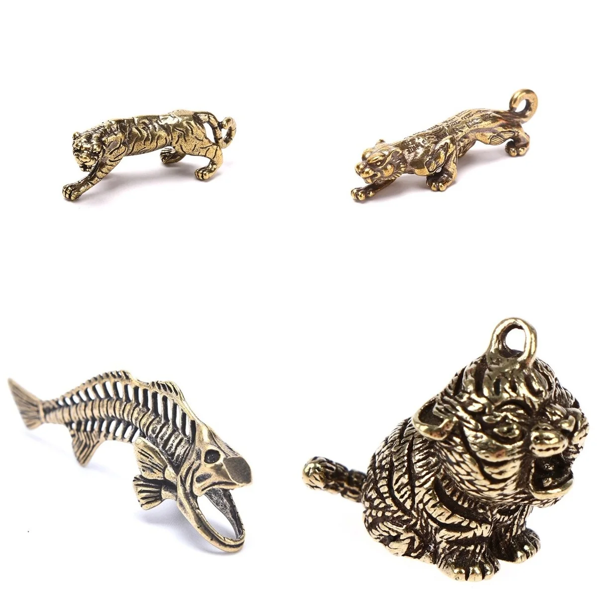 Твердые Медь принтом Тигр рыбы брелки Винтаж Глянцевая латунь животных Подвески