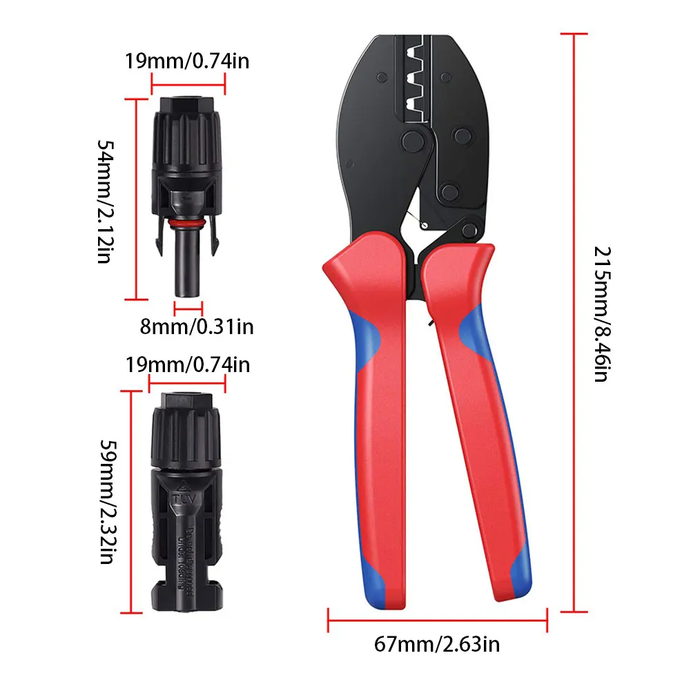 

LY-2546B Solar Terminals Crimper Solar Panel PV Cable Stripper MC4 Wiring Connector Crimping Tool with Male Female Connector