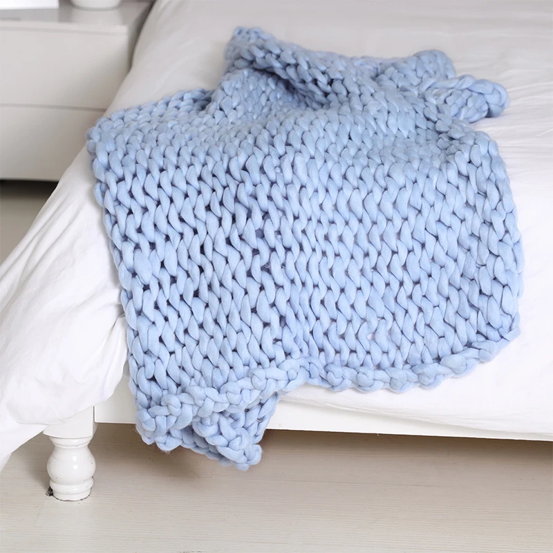 Модное вязаное шерстяное одеяло ручной работы из толстой шерсти мериноса