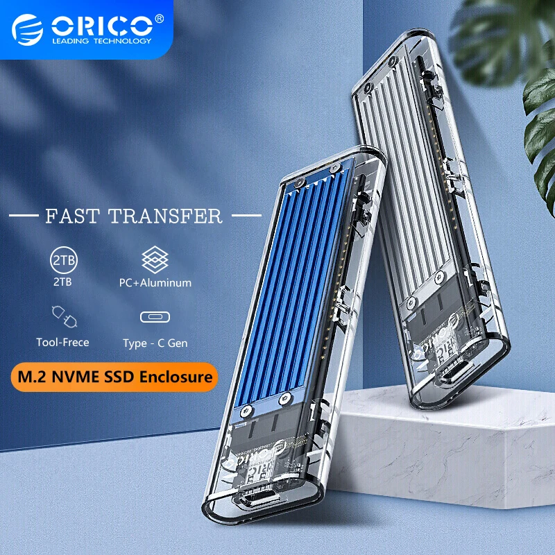 ORICO прозрачный корпус для жесткого диска M.2 на Type-C SSD USB3.1 Gen2 10 Гбит/с Поддержка UASP 2