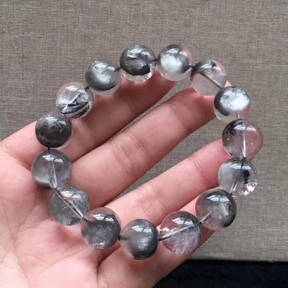 Натуральный Платиновый серебристый черный рутилированный кварцевый браслет от