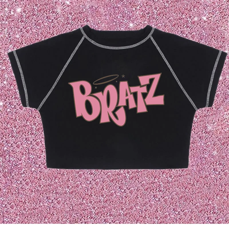 

Female T-shirt y2k Vintage T-shirt Street goth T-shirt Harajuku black Women Short Sleeve Tee Tops BRATZ Print roupas femininas