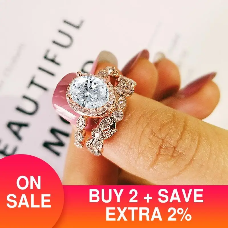 Новинка 2021 набор обручальных колец с полым узором овальной формы из циркония цвета розового золота и