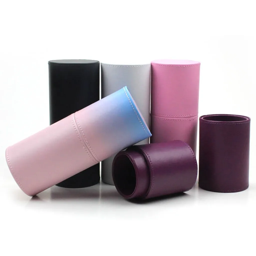 1Pcs Makeup brush Holder Fashion PU Convenient Portable Leather Cosmetic Brush Cup Pen Container Case Tube Storage Box#YL5