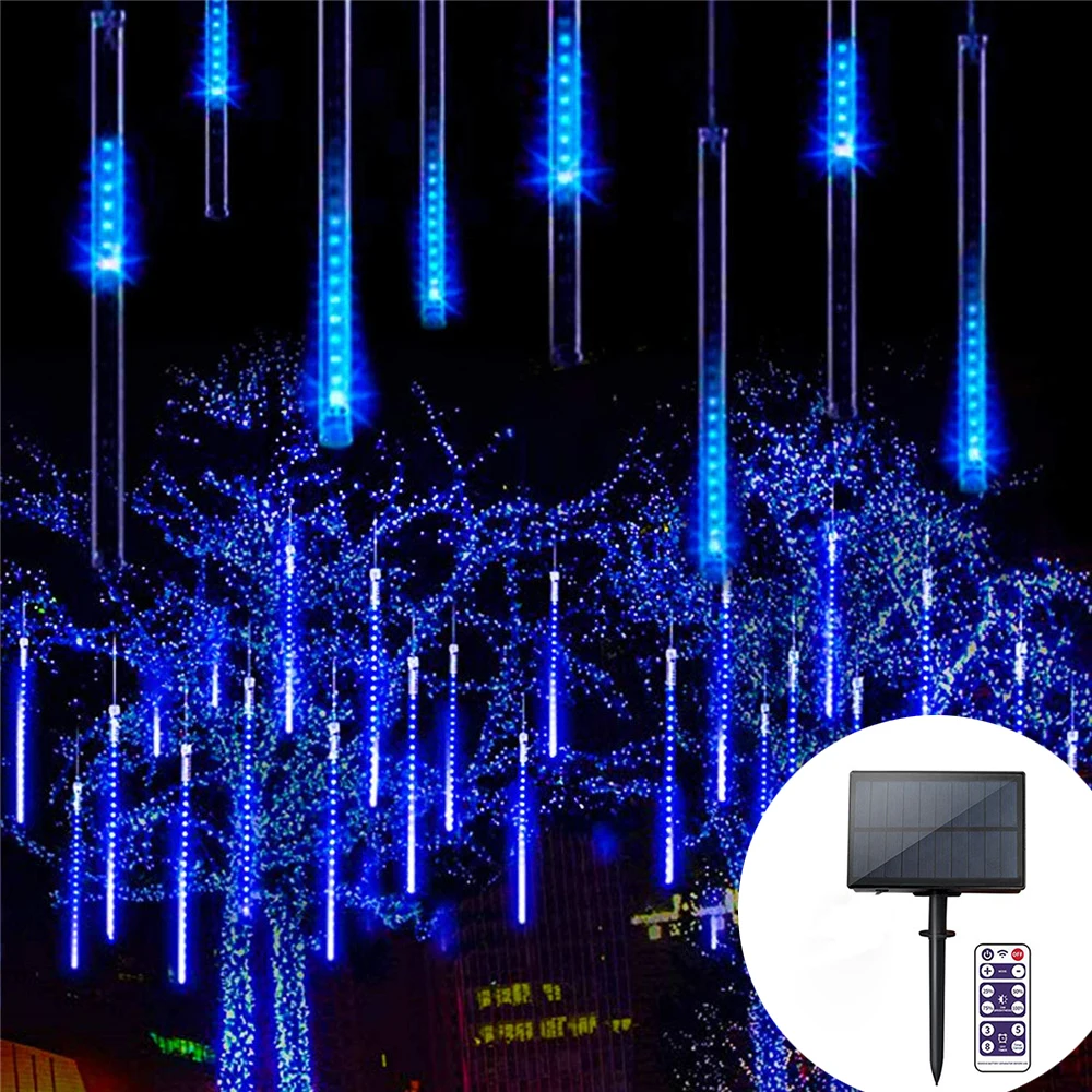 Solar 30cm/50cm LED Meteor Shower String Lights Waterproof Falling Raindrop Fairy String Light for Christmas Holiday Party Patio