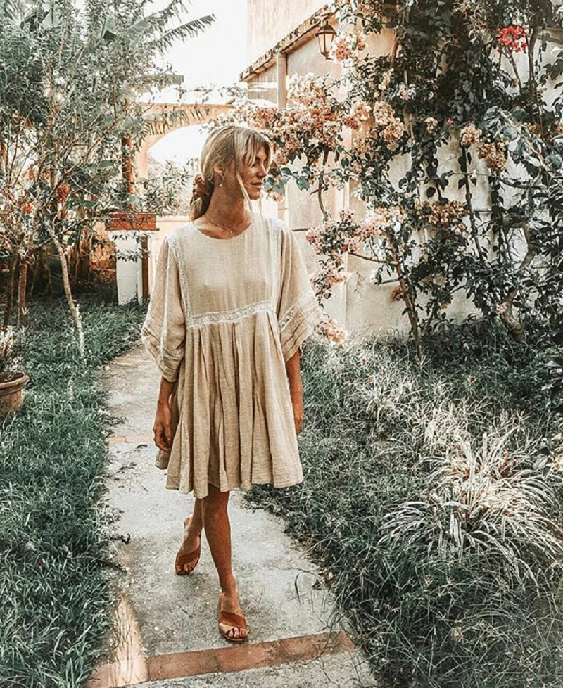 TEELYNN хлопковые и льняные мини платья туники богемное однотонное платье с круглым