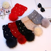 brand pompom knitted wool hat pearls beads caps for women pom beanie winter girls outdoor warm cap casual beanies bonnet mujer